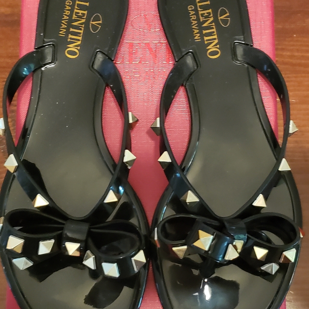 Valentino Garavani Authentic Black Studded Bow Sandels NEW